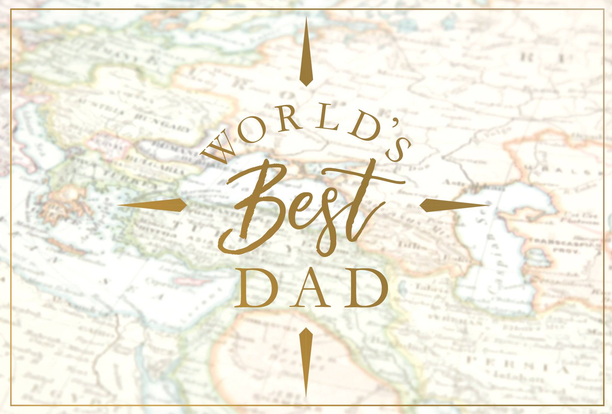 Pictura World's Best Dad Map Father's Day card featuring colorful map design and heartfelt message for dad.